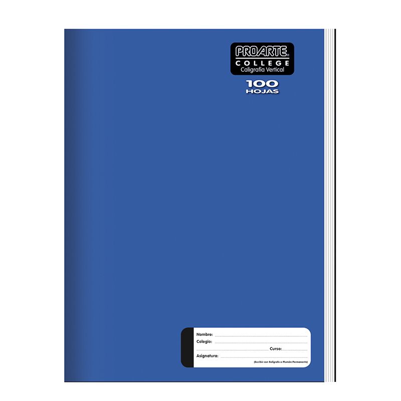 LIBESA Cuaderno Proarte College Liso 100 hojas Caligrafia Vertical