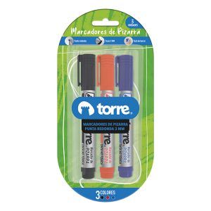 Set 3 Marcadores Pizarra Pta Redonda Negro - Rojo - Azul - Torre