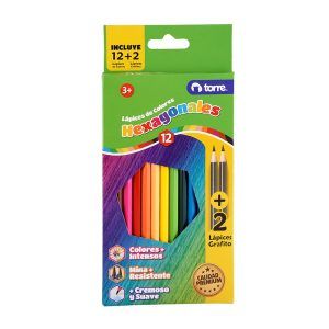 Lápices 12 Colores Hexagonal+ 2 Lápices Grafitos - Torre