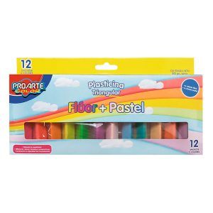 Plasticina Pastel + Flúor 12 colores Triangular - Proarte