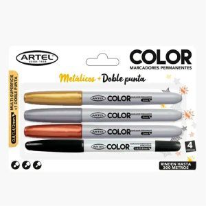 Set 3 Marcadores Permanente Metálico + 1 Doble Punta  - Artel