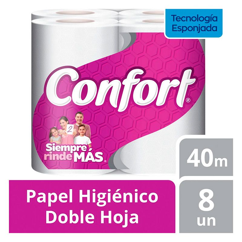 Papel Higiénico Doble Hoja 8 und 40mts - Confort