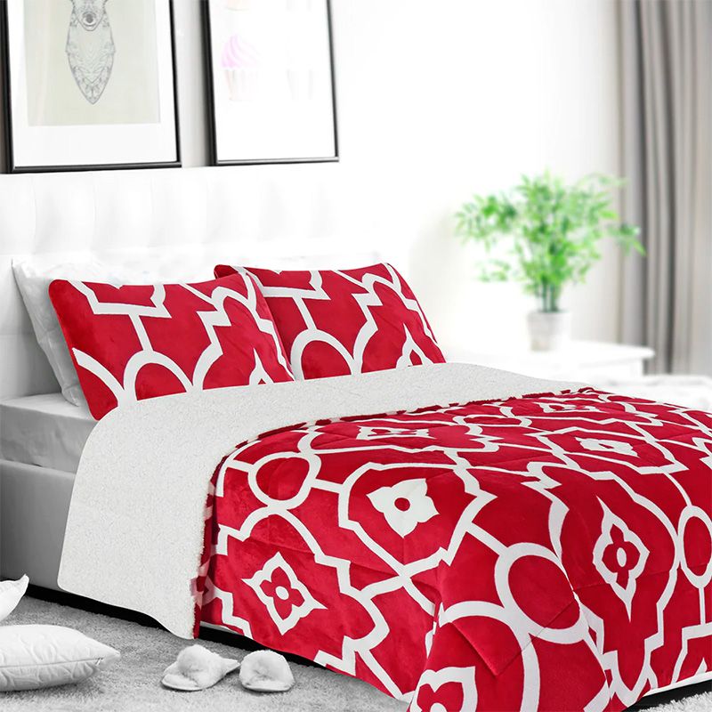 Cubrecama Sherpa Flannel Deluxe Estampado 1.5 pza / Abstracto Burdeo - Doral