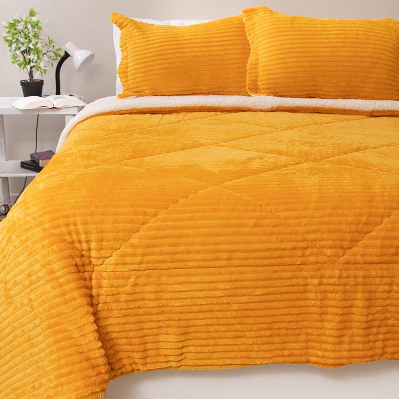 Doral Cubrecama Sherpa Coral Cotelon Mostaza 2.0 Pza