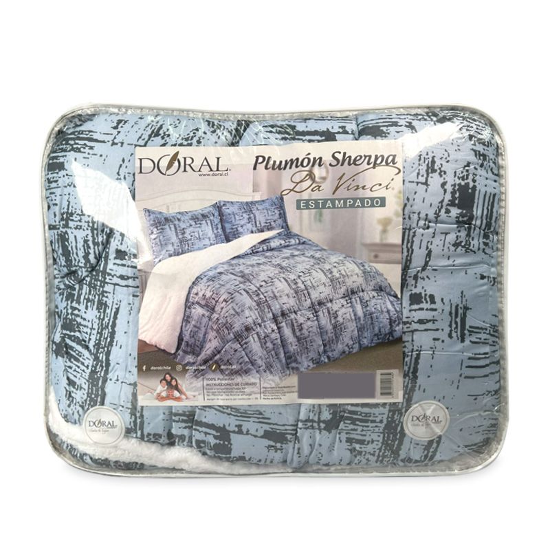 Plumón Sherpa Estampado Da Vinci 1.5 Plazas / Abstracto Celeste Gris - Doral - Imagen 2