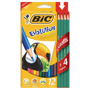 Lápices de Colores Evolution 12 Unidades + 4 lápices Grafito - Bic