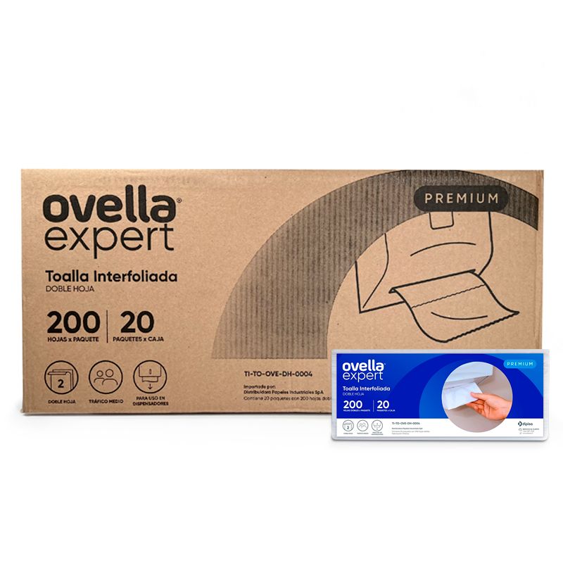 Caja 20 Paquetes de Toallas Interfoliadas Doble Hoja 200 und Cada Paquete - Ovella