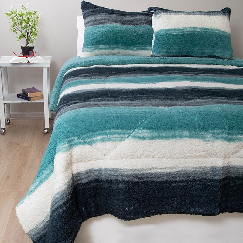 Cubrecama Chiporro Estampado 2 Plazas / Franjas Blanco Celeste Gris - Doral