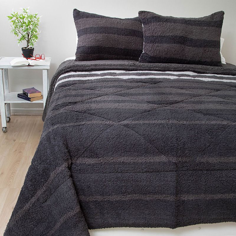 Cubrecama Chiporro Estampado 2.5 Plazas / Franjas Blanco Gris Negro - Doral