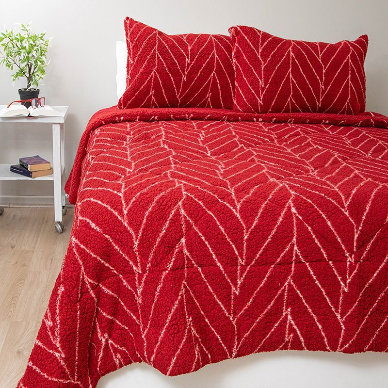 Cubrecama Chiporro Estampado 2.5 Plazas / Zig Zag Rojo Blanco - Doral