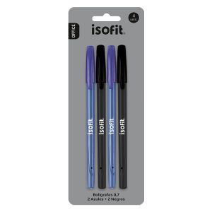Set 4 Bolígrafo 0,7mm 2 Azules y 2 Negros - Isofit