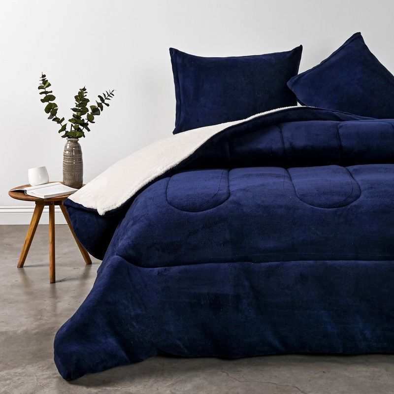 Plumón Coral Sherpa Liso 2.5 Plazas / Azul - American Family