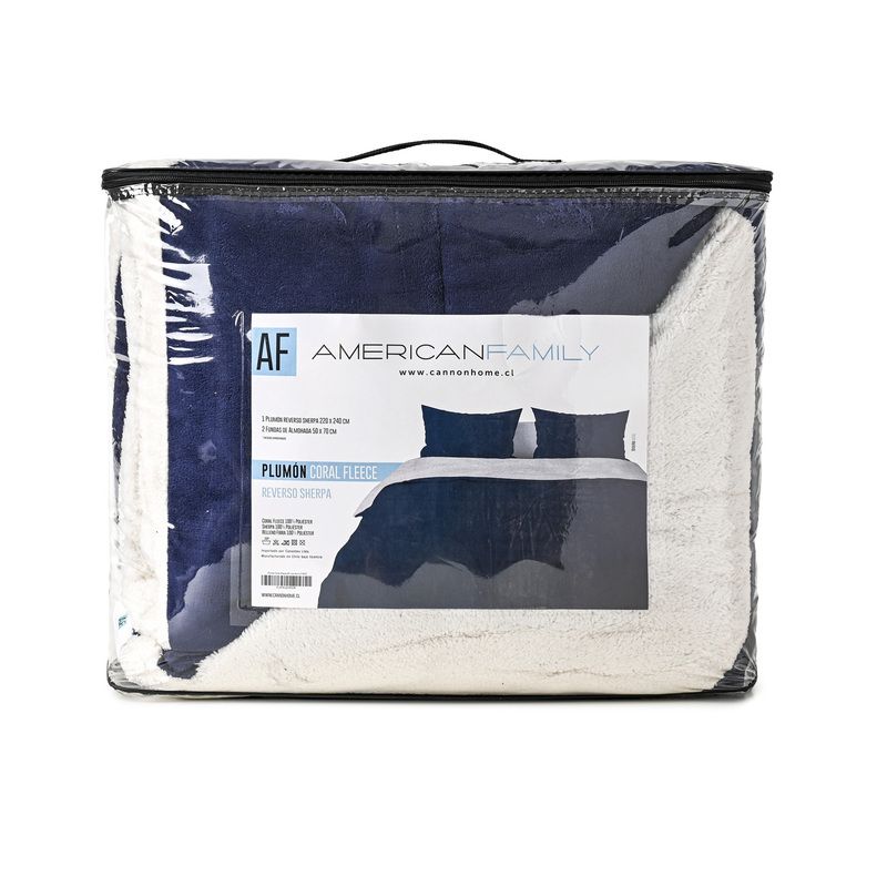 Plumón Coral Sherpa Liso 2.5 Plazas / Azul - American Family - Imagen 4
