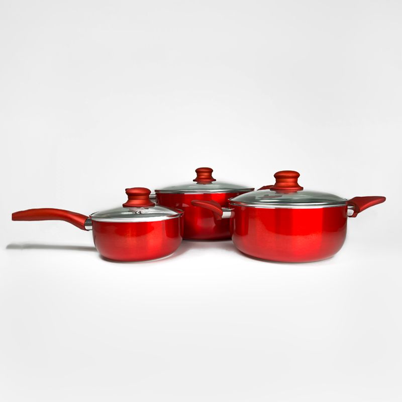 Batería Aluminio Titanio 6 piezas Cacerola / Rojo - Doral - Imagen 2