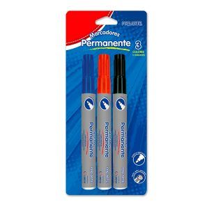Set 3 Plumones Permanente  / Negro Azul Rojo - Proarte