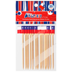 Brocheta Paleta Con Bandera Chilena 15 cm  20 und - Big Party