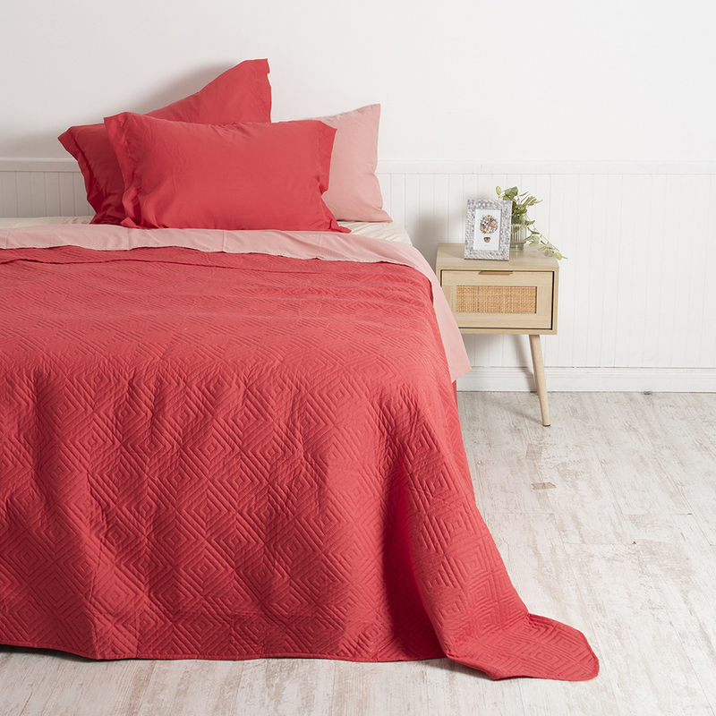 Quilt + Sábana Liso 2 Plazas / Coral - Mashini