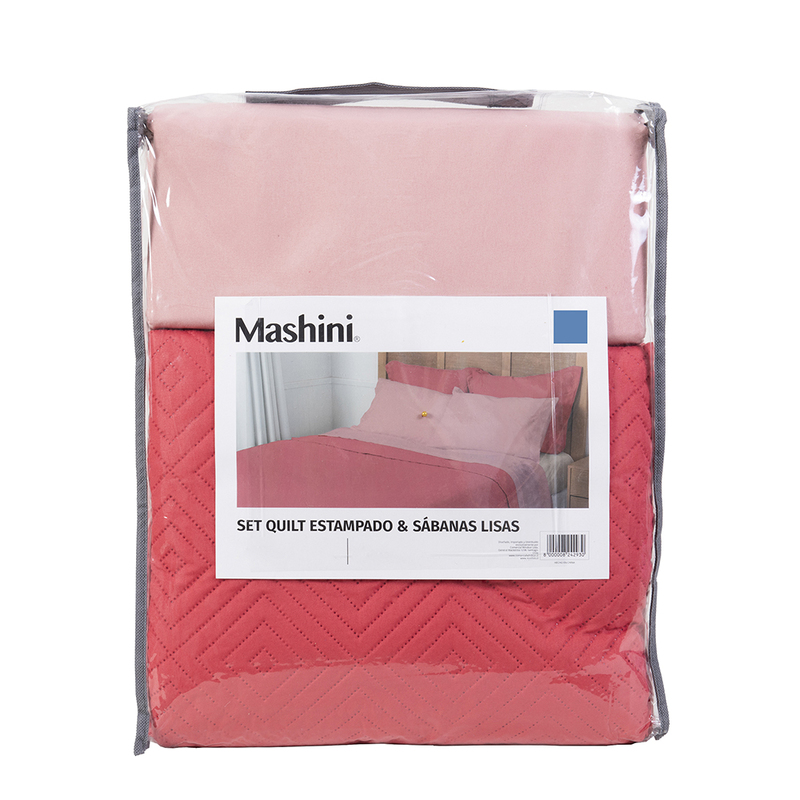 Quilt + Sábana Liso 2.5 Plazas / Coral - Mashini - Imagen 5