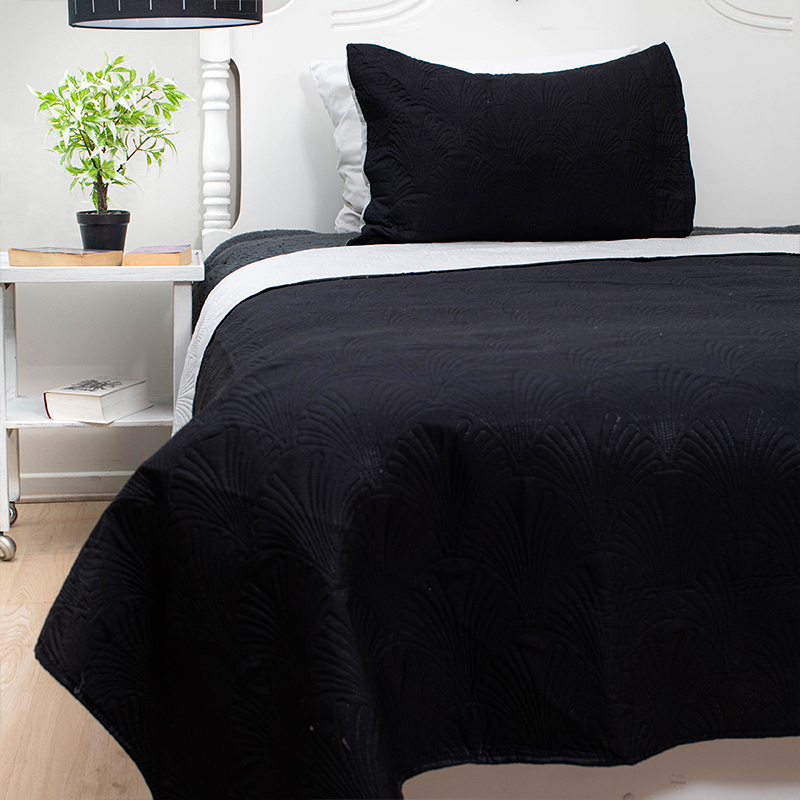 Quilt Hotpress Liso Bicolor 1.5 plazas / Negro y Gris Claro - Doral - Imagen 2