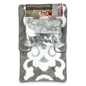 Set de Baño 15pcs Jacquard / Flores Gris Blanco - Doral