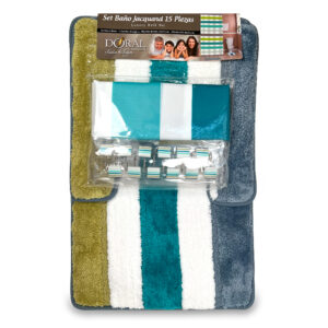 Set de Baño 15pcs Jacquard / Franjas Petróleo Verde Azul - Doral