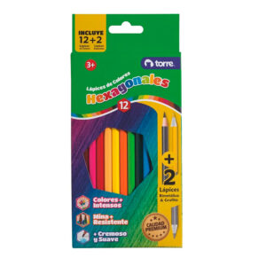 Lápices 12 Colores Hexagonales + 1 Grafito + 1 Metálico - Torre