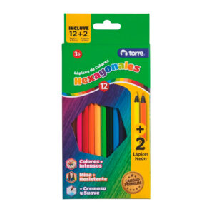 Lápices de Colores Hexagonales 12 unidades + 2 Neón - Torre