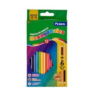 Lápices de Colores Hexagonales 12 unidades + 6 Tonos Piel - Torre
