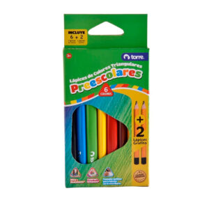 Lápices Preescolar Triangulares 6 Colores + 2 Grafito - Torre