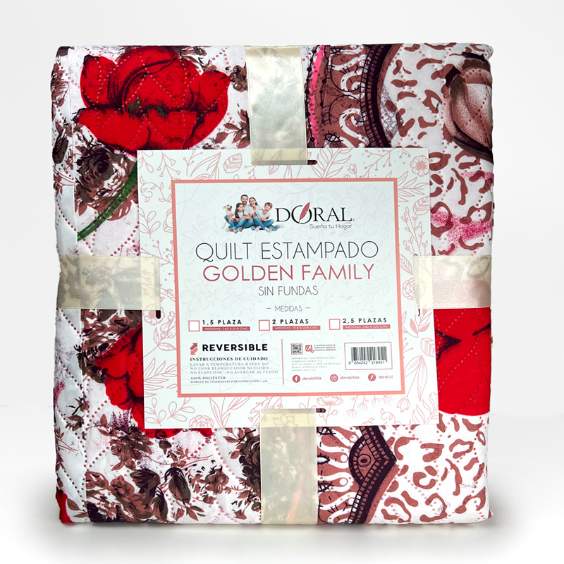 Quilt Hotpress Estampado Golden Family Sin Funda 1.5 plazas / Rosas Beige Rojo - Doral
