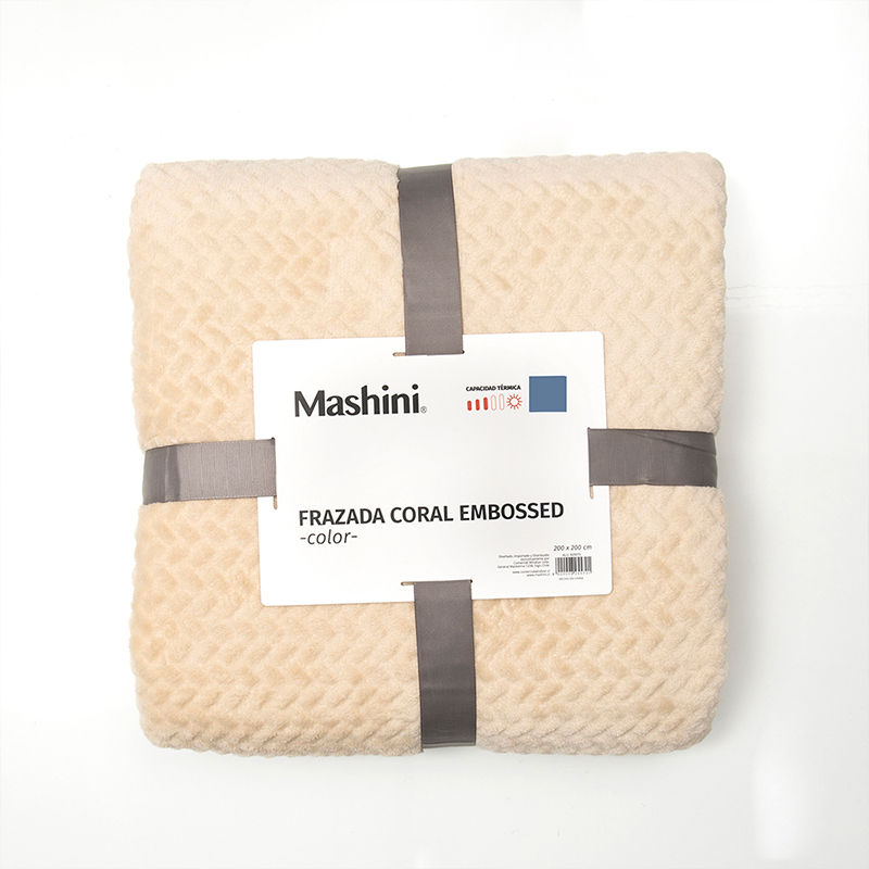 Frazada Coral Embossed 1.5 Plazas / Beige - Mashini - Imagen 3