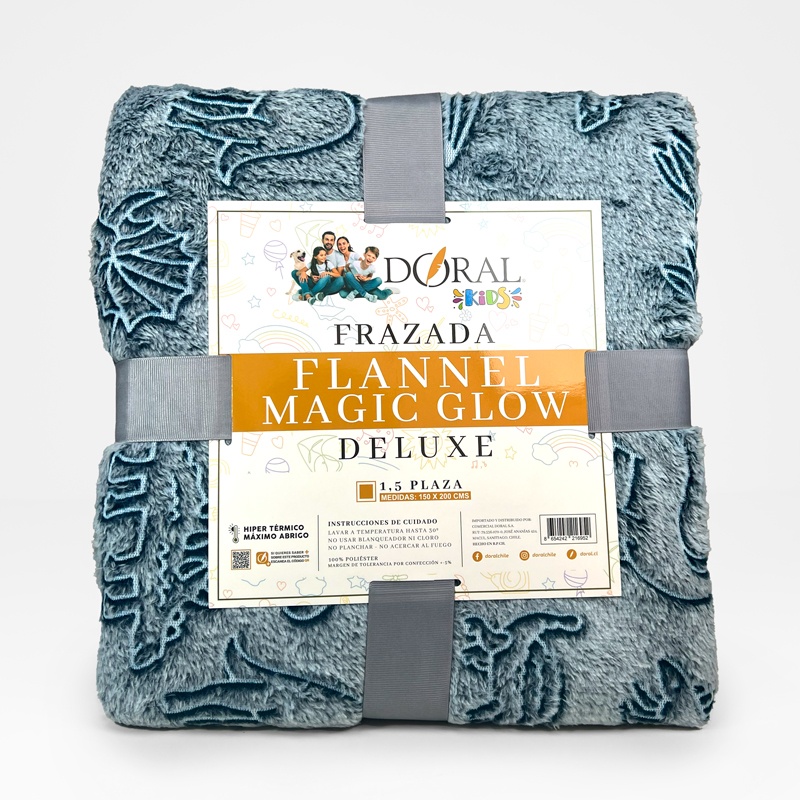 Frazada Flannel Magic Glow Dinosaurio 1.5 Plazas - Doral
