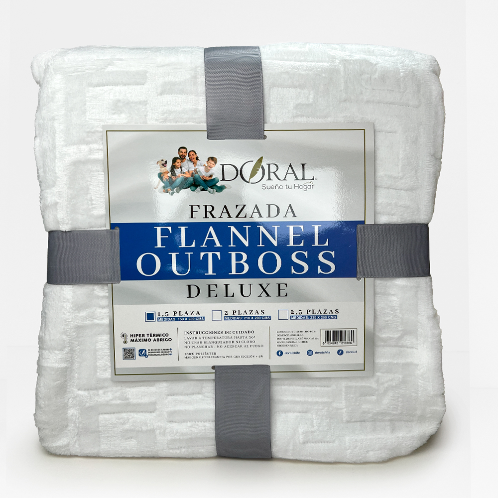 Frazada Flannel Outboss Deluxe 1.5 Plazas / Blanco - Doral