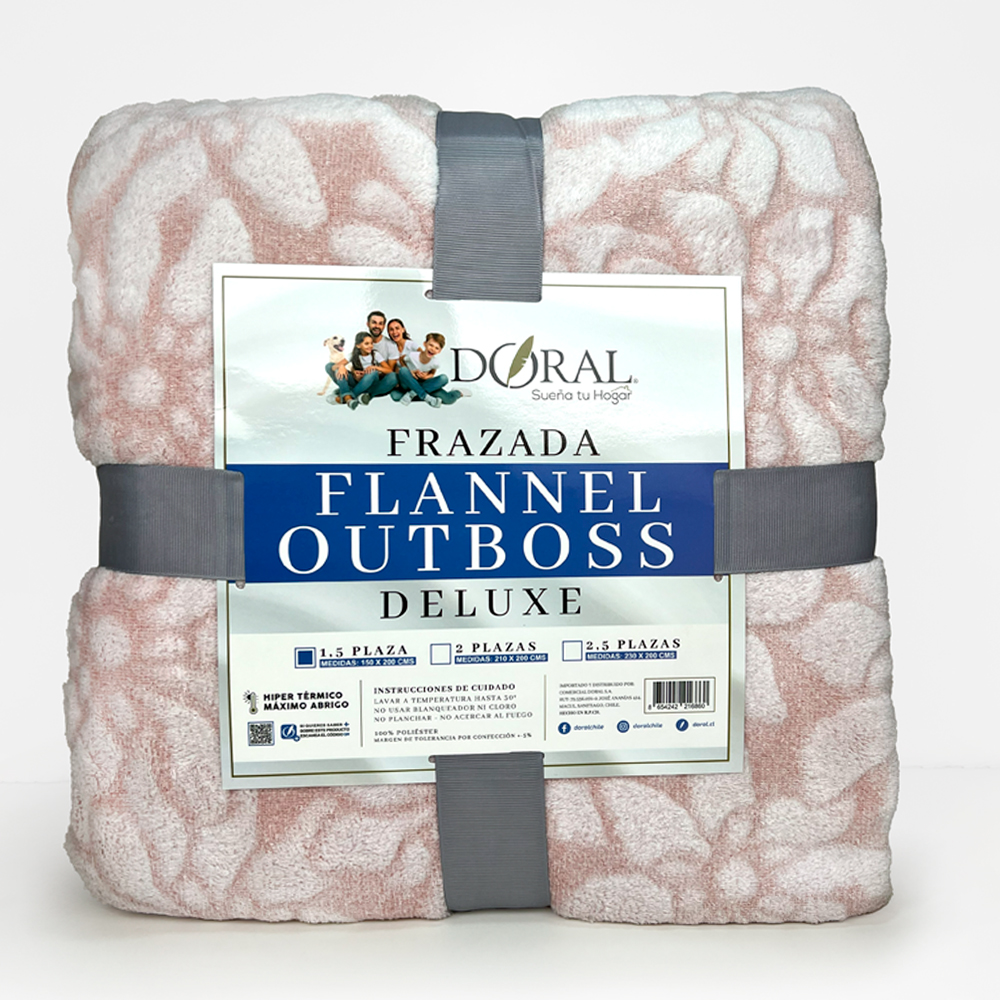 Frazada Flannel Outboss Deluxe 1.5 Plazas / Flor Rosa Blanco - Doral