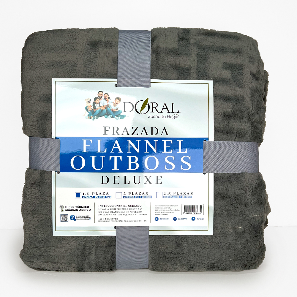 Frazada Flannel Outboss Deluxe 1.5 Plazas / Gris Oscuro - Doral