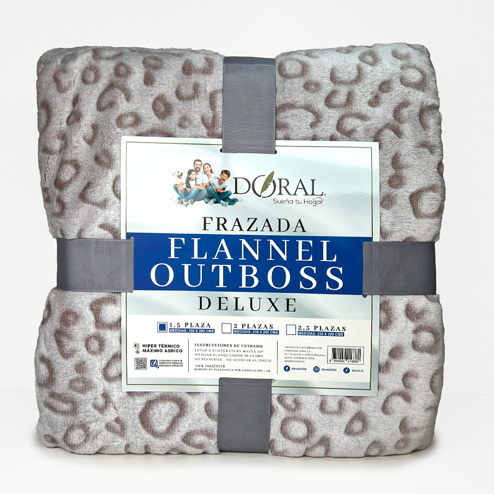 Frazada Flannel Outboss Deluxe 1.5 Plazas / Silueta Taupe Beige - Doral