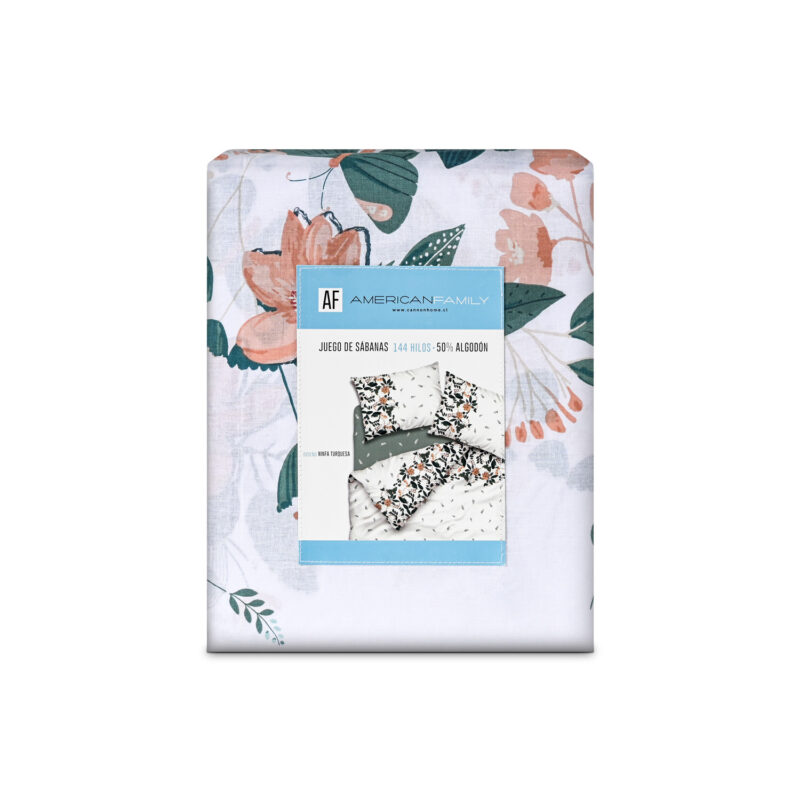 Juego de Sábanas Estampadas 144 Hilos 1 Plaza / Ninfa Turquesa - American Family by Cannon - Imagen 2