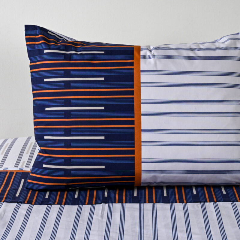 Juego de Sábanas Estampadas 144 Hilos 1 Plaza / Trazos Azul - American Family by Cannon - Imagen 2