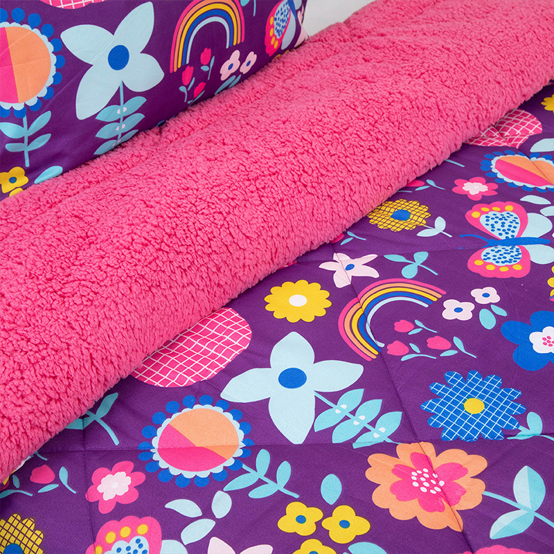 Plumón Estampado Deluxe Sherpa Kids 1.5 Plazas / Flores Morado - Doral - Imagen 2