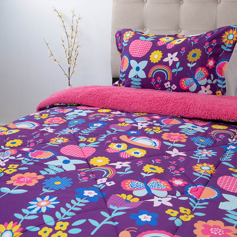 Plumón Estampado Deluxe Sherpa Kids 1.5 Plazas / Flores Morado - Doral - Imagen 3