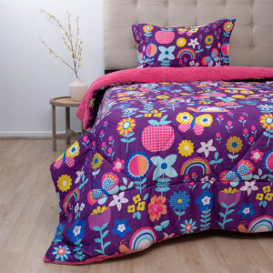 Plumón Estampado Deluxe Sherpa Kids 1.5 Plazas / Flores Morado - Doral