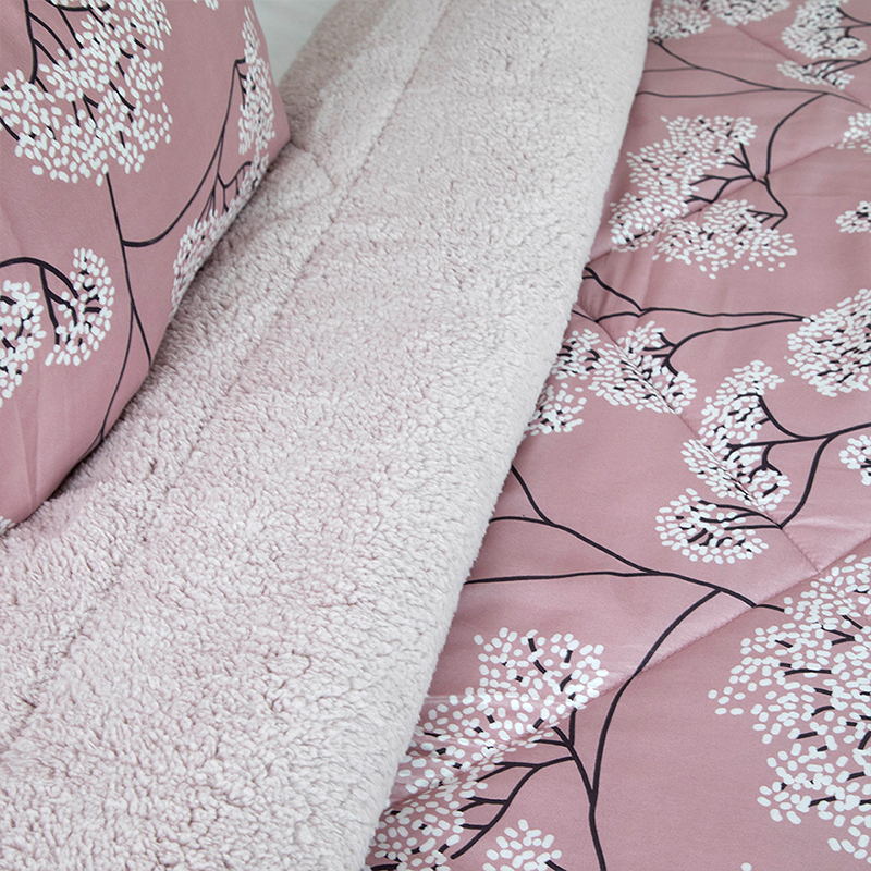 Plumón Estampado Deluxe Sherpa 1.5 Plazas / Flores Blanco Rosa - Doral - Imagen 2