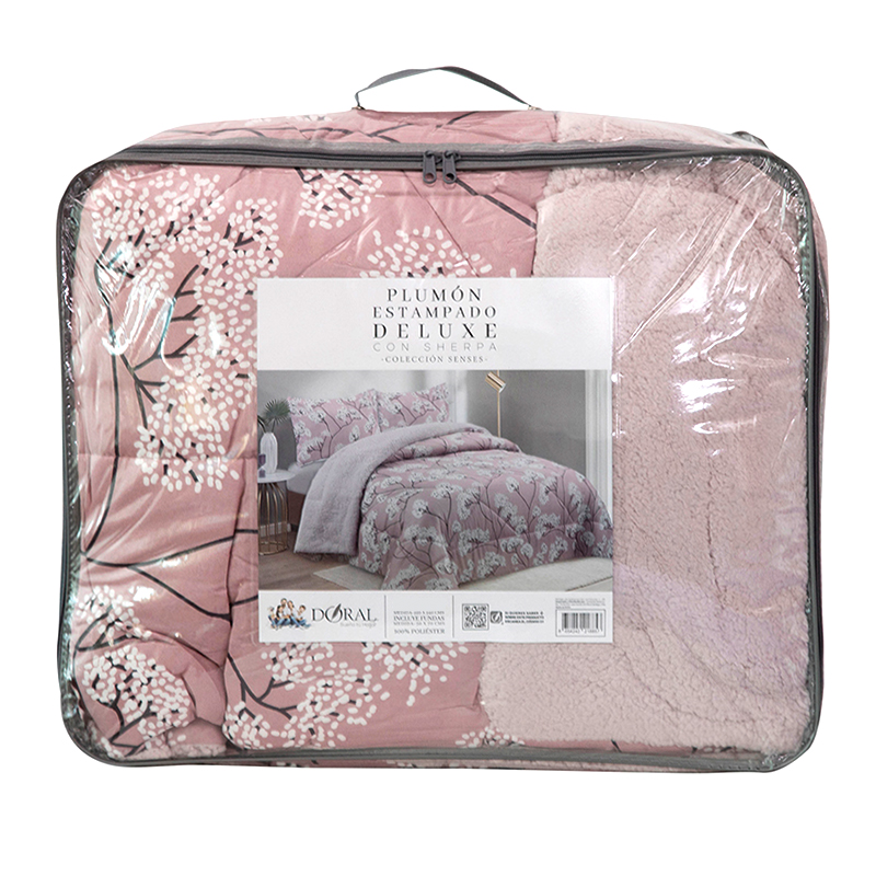 Plumón Estampado Deluxe Sherpa 1.5 Plazas / Flores Blanco Rosa - Doral - Imagen 3