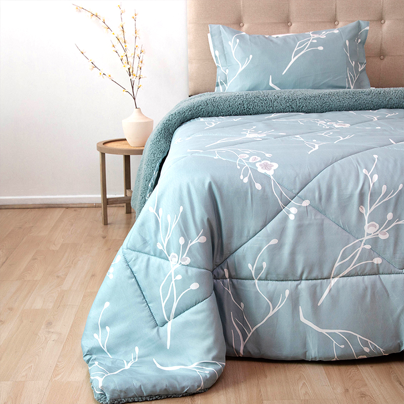 Plumón Estampado Deluxe Sherpa 1.5 Plazas / Ramas Celeste - Doral