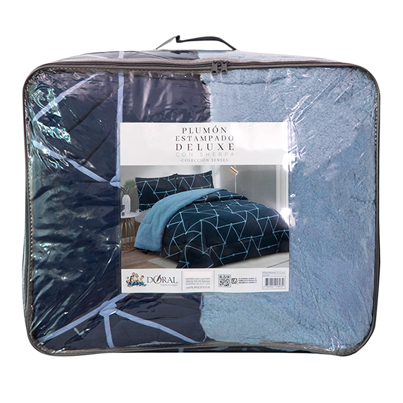 Plumón Estampado Deluxe Sherpa 2 Plazas / Triángulos Azules - Doral - Imagen 3