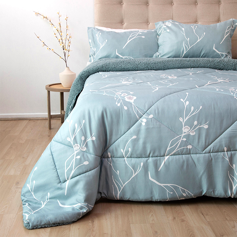 Plumón Estampado Deluxe Sherpa 2.5 Plazas / Ramas Celeste - Doral