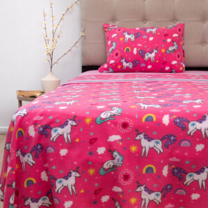 Sábanas Polar Kids 1.5 Plazas / Unicornio Fucsia - Doral