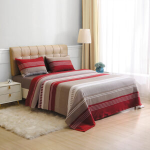 Sábanas Polar Composé 1.5 Plazas / Franjas Taupe Rojo - Doral
