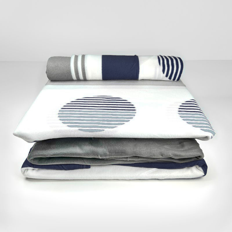 Sábanas de Polar Composé 2 Plazas / Franjas y Círculos Blanco Azul - Doral