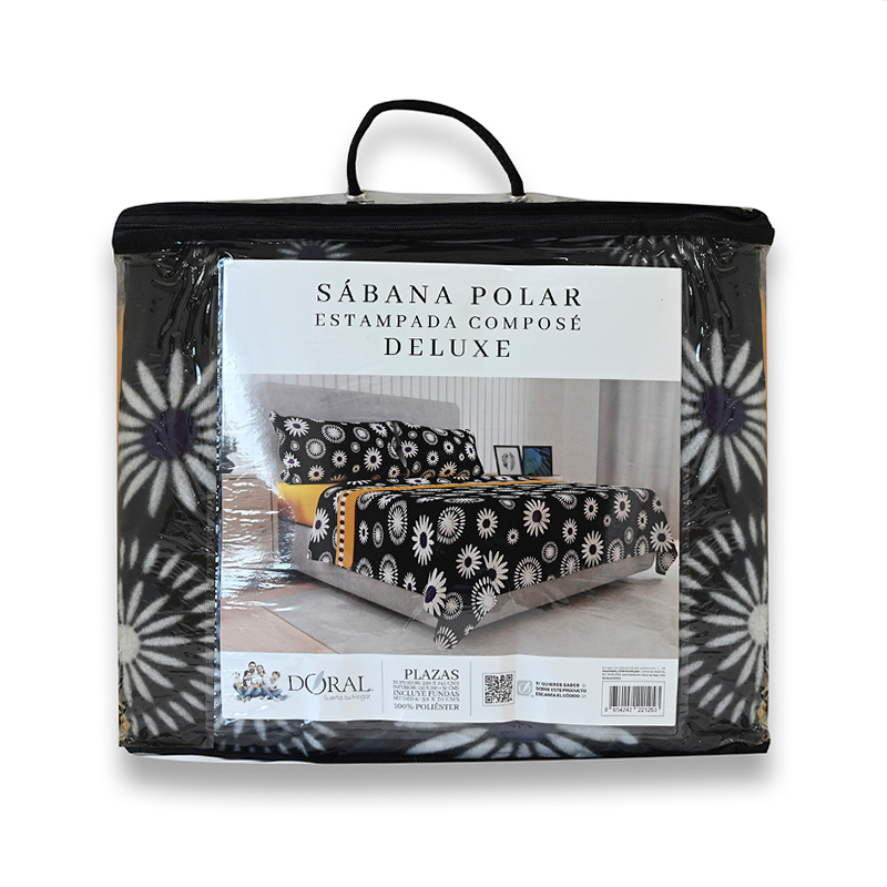Sábanas de Polar Composé King / Flor Negro Salmón - Doral - Imagen 3